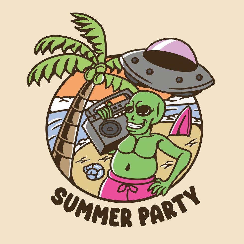alien mascot in the beach good for design and poster vector