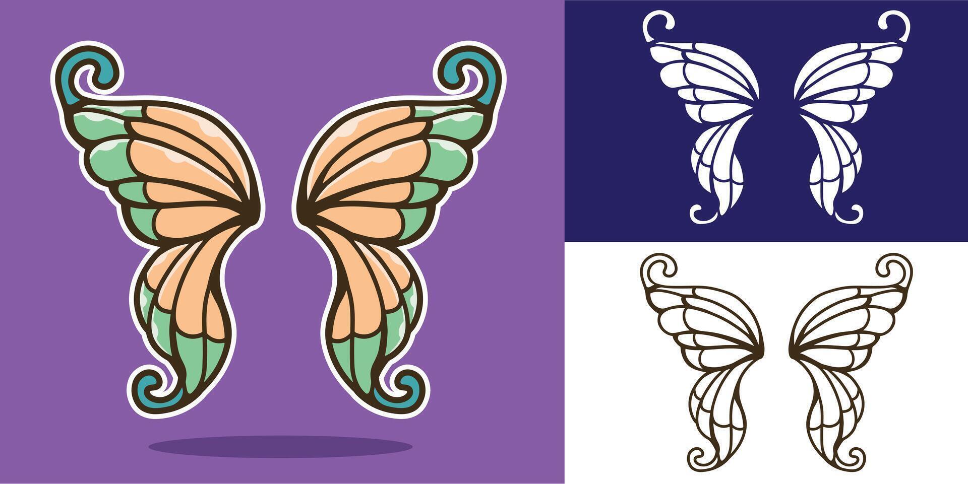 set of butterfly wings good for sticker, element design, decal, tattoo, logo, etc vector