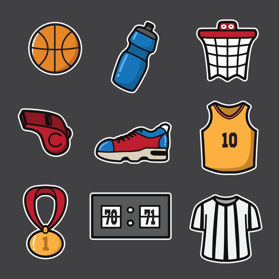 set of basketball equipment good for sticker, icons, element design, etc vector