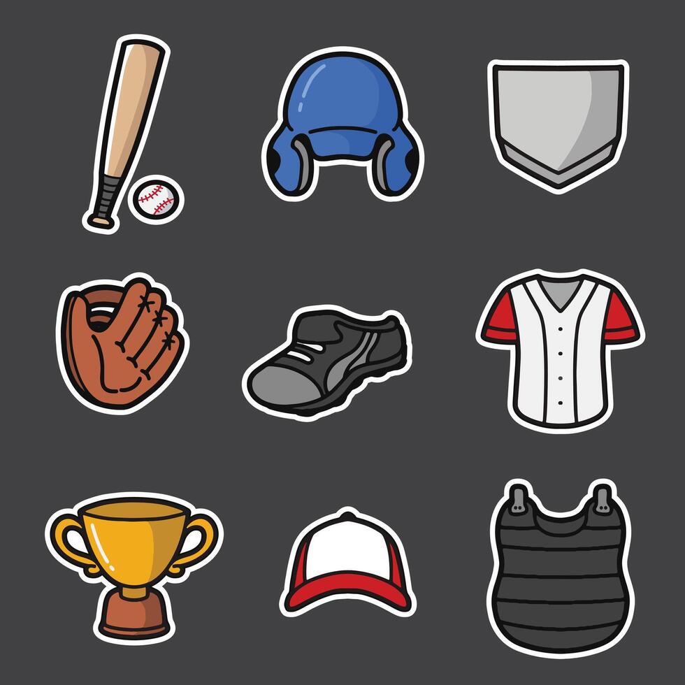 set of baseball equipment good for sticker, icon, element design, etc vector