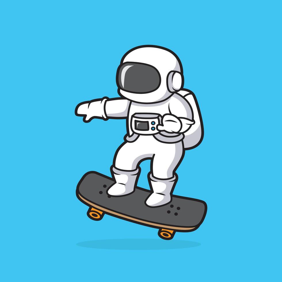 astronaut cartoon with skateboard, mascot character, sport activity, skater mascot vector