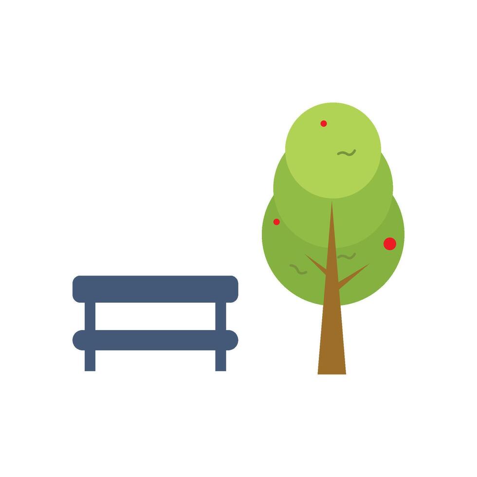 Park tree and bench icon vector