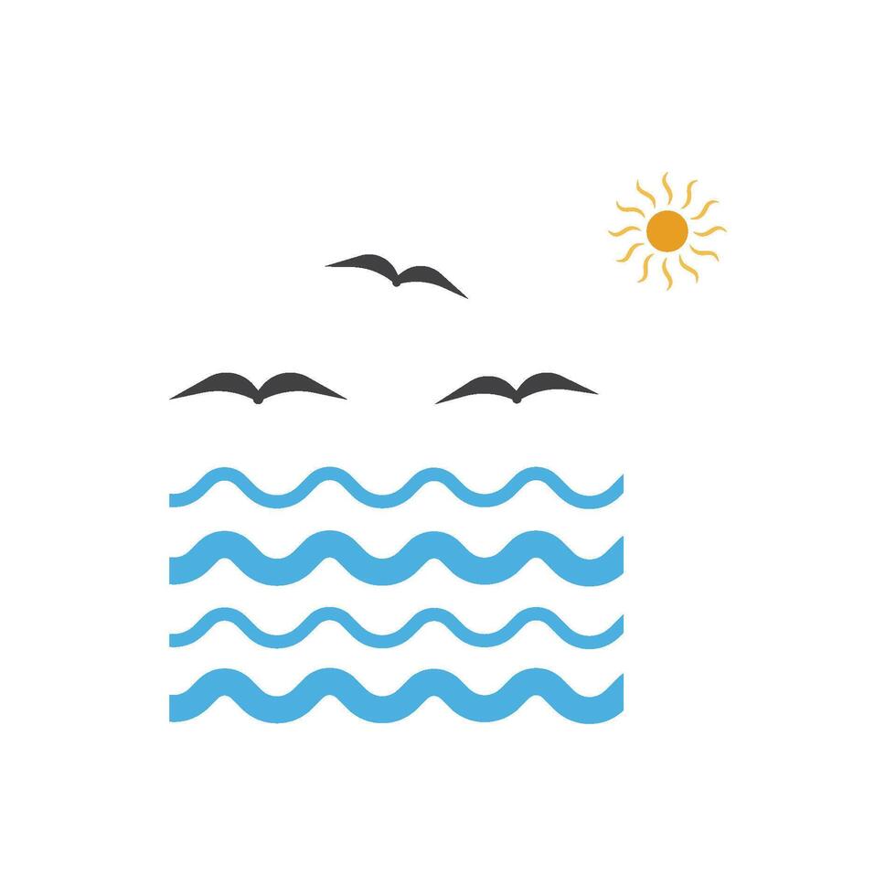 Blue wavy lines, three birds vector