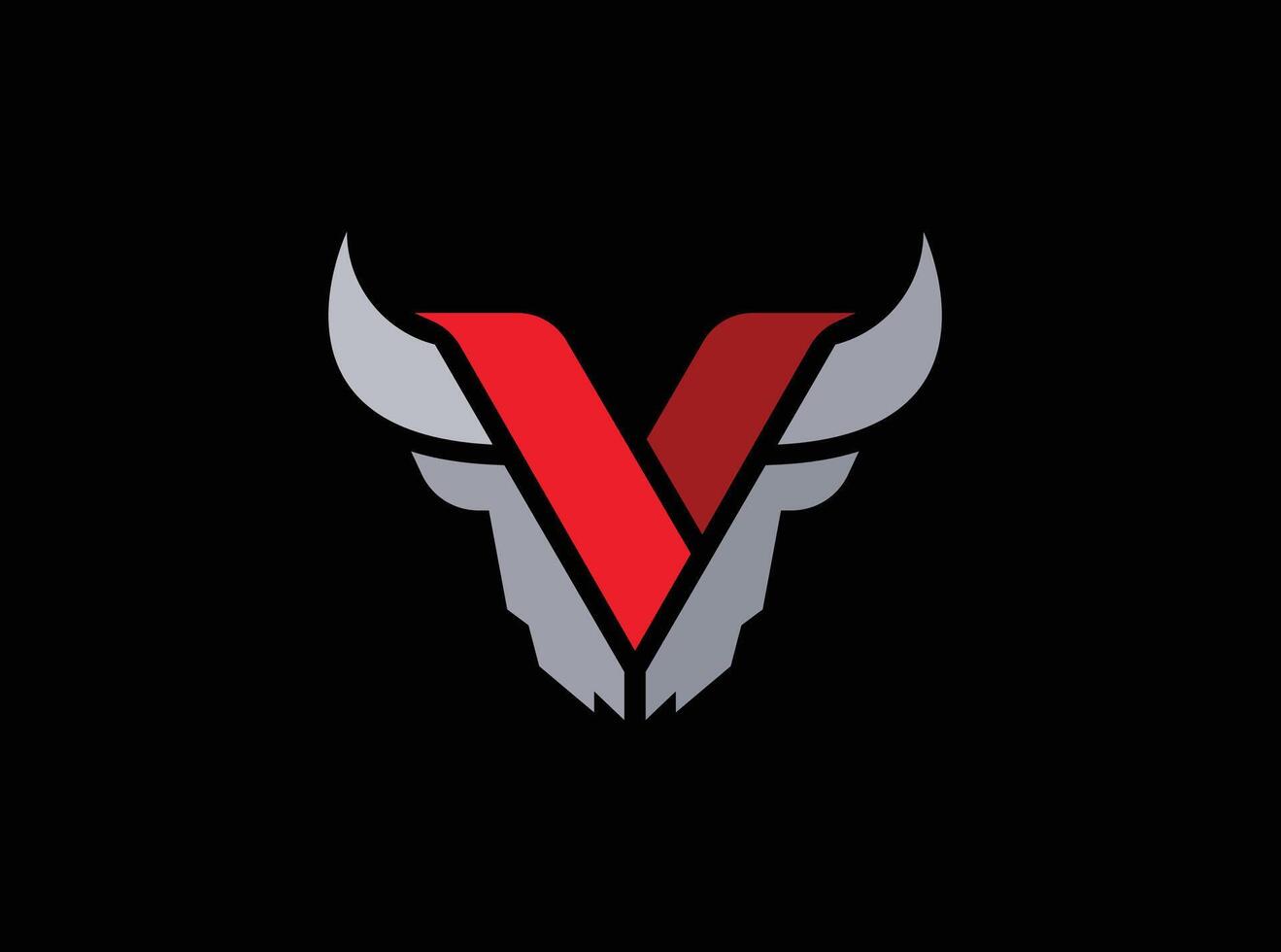 Letter V with Bull Head Icon Logo Template vector