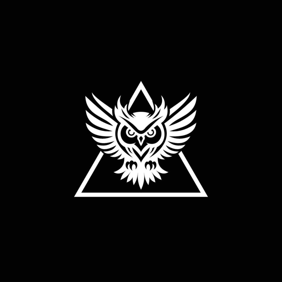 An artistic representation of an owl with magnificent wings, enclosed in a triangle, exudes an air of wisdom and enigma vector