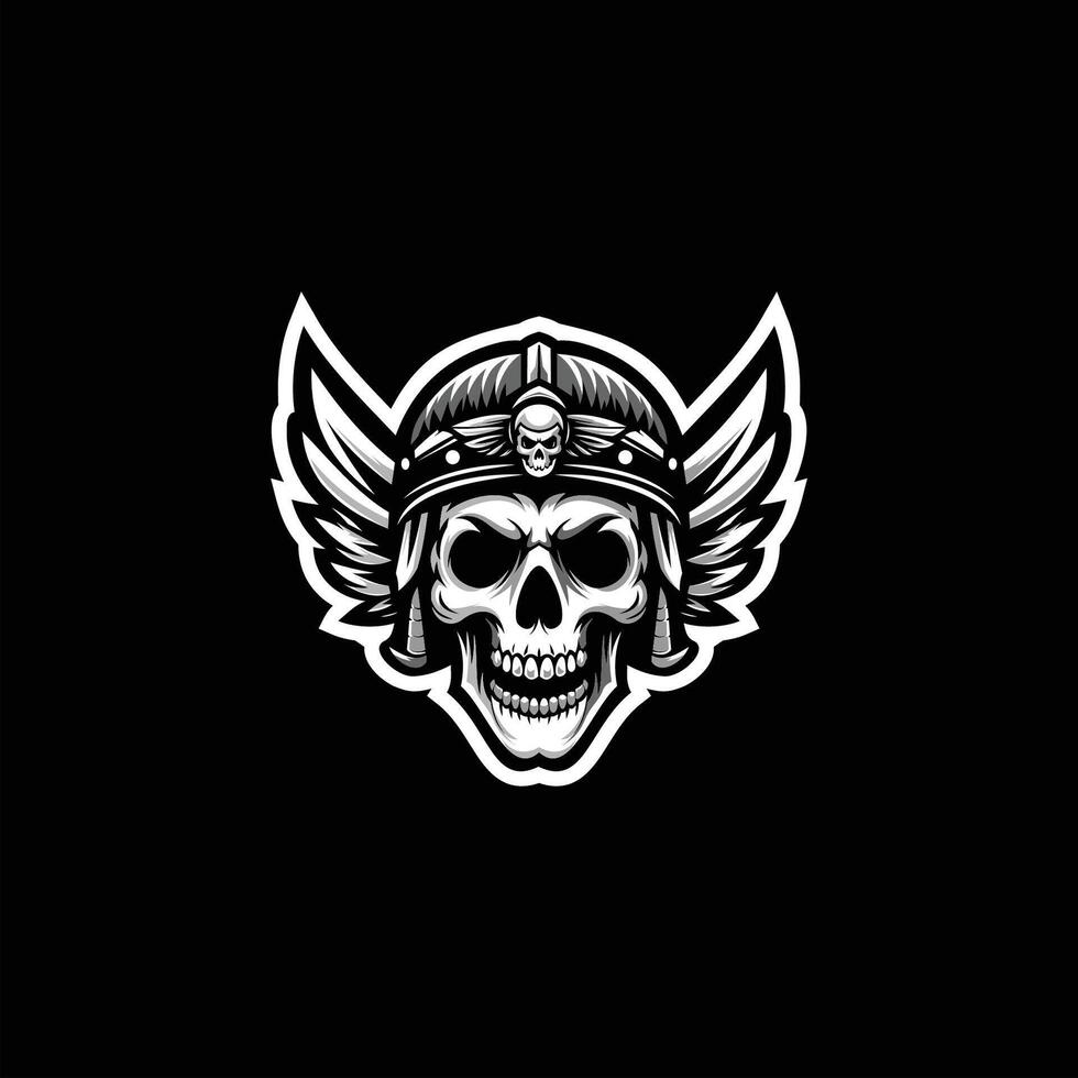 emblem showcases a fierce viking skull adorned with wings design template vector