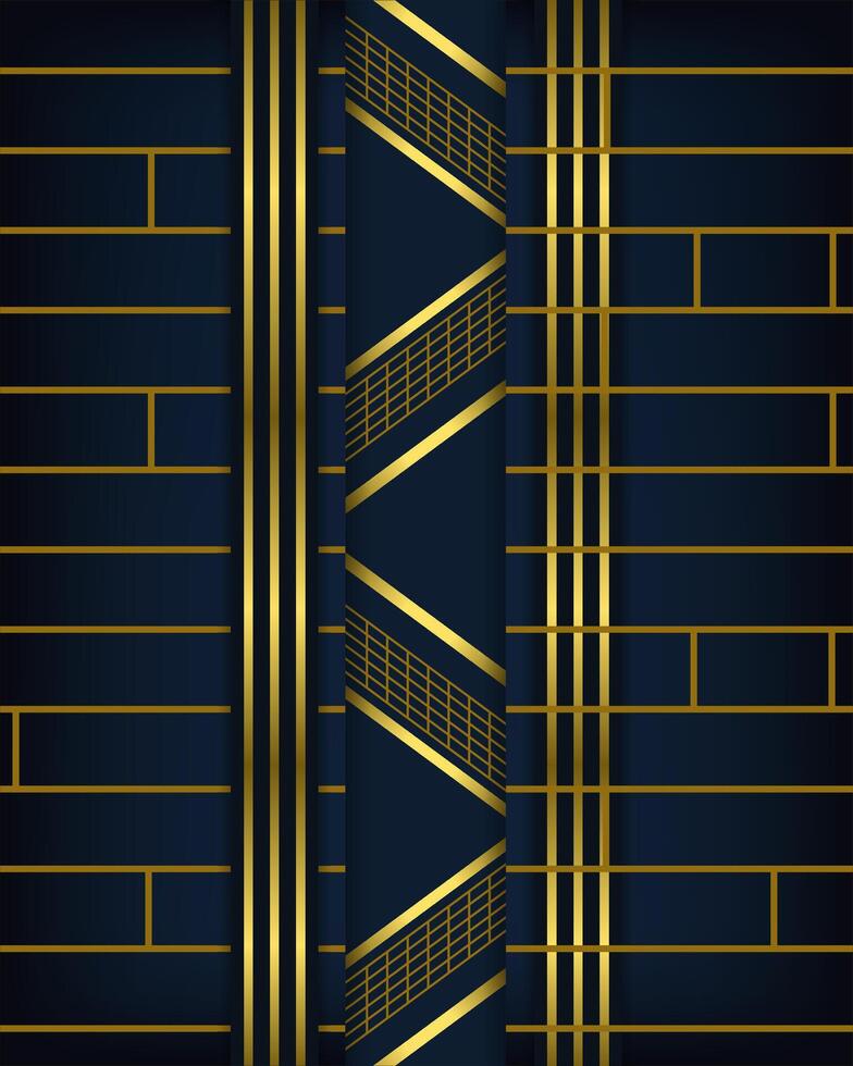 Abstract polygonal pattern luxury golden line with dark blue template background. premium style for poster, cover, print, artwork. gold brick wall and line pattern vector