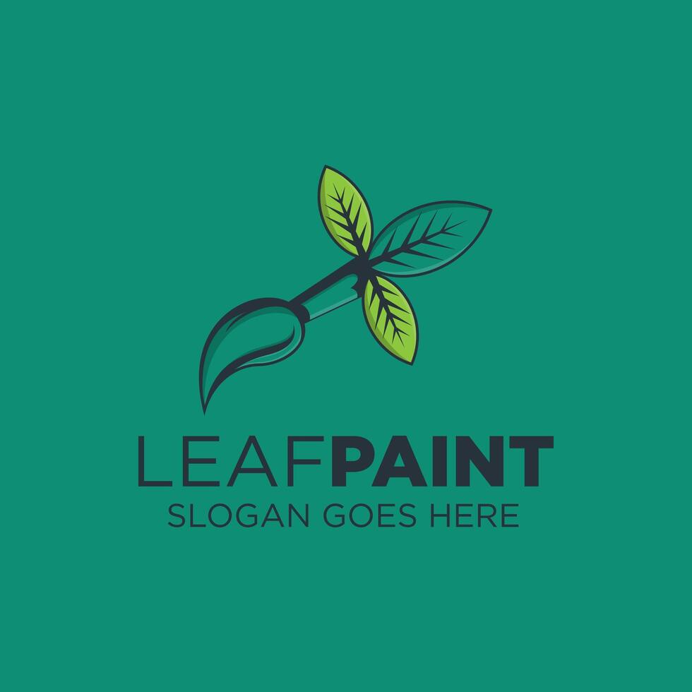 paint brush with three leaves logo. green and dark grey colors. nature concept sign vector