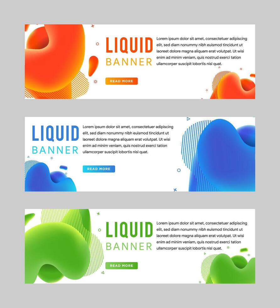Fluid color covers set. gradient blue, green, and orange . Colorful liquid shapes. Abstract design layout for horizontal banners, header templates, web banners, posters, sale and festival vector