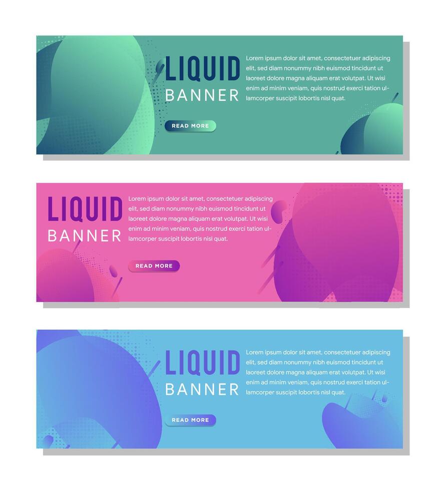 Fluid color covers set. gradient green, pink and blue. Colorful liquid shapes design layout for horizontal banner, header templates, web banners, posters for sale, pastel background. vector
