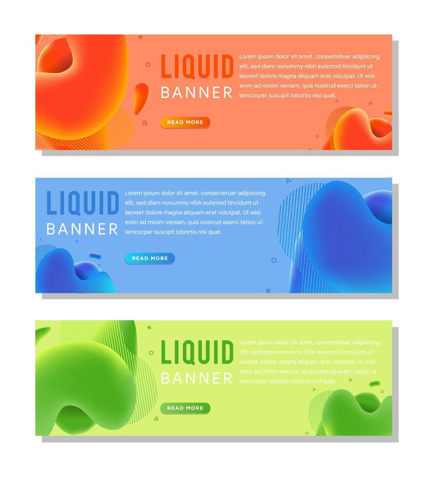 Fluid color covers set. gradient blue, green, and orange . Colorful liquid shapes design layout for horizontal banners, header templates, web banners, posters for sale, pastel background. vector