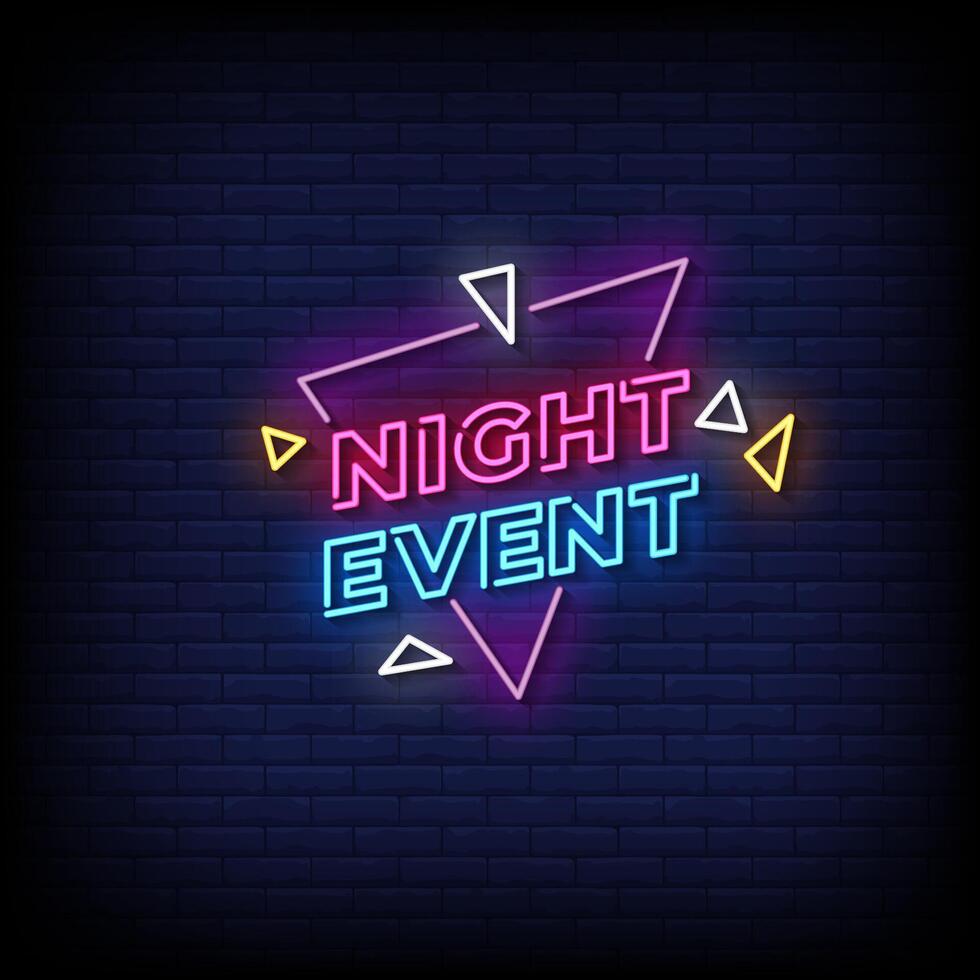 night event neon sign with brick wall background vector