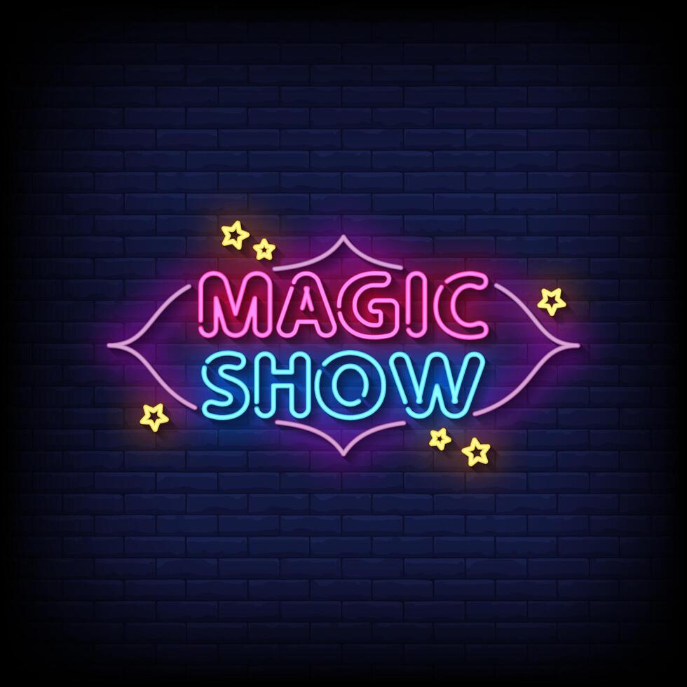 magic show neon sign with brick wall background vector