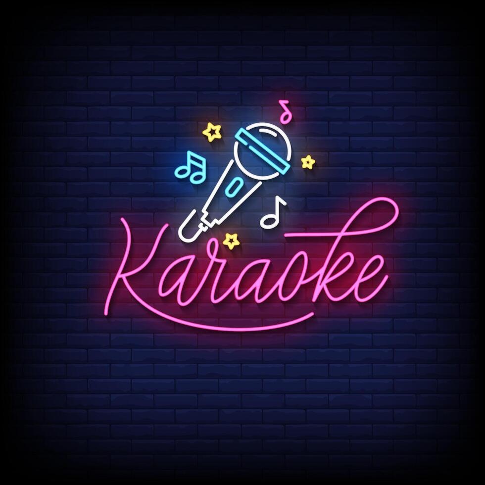 karaoke neon sign with brick wall background vector