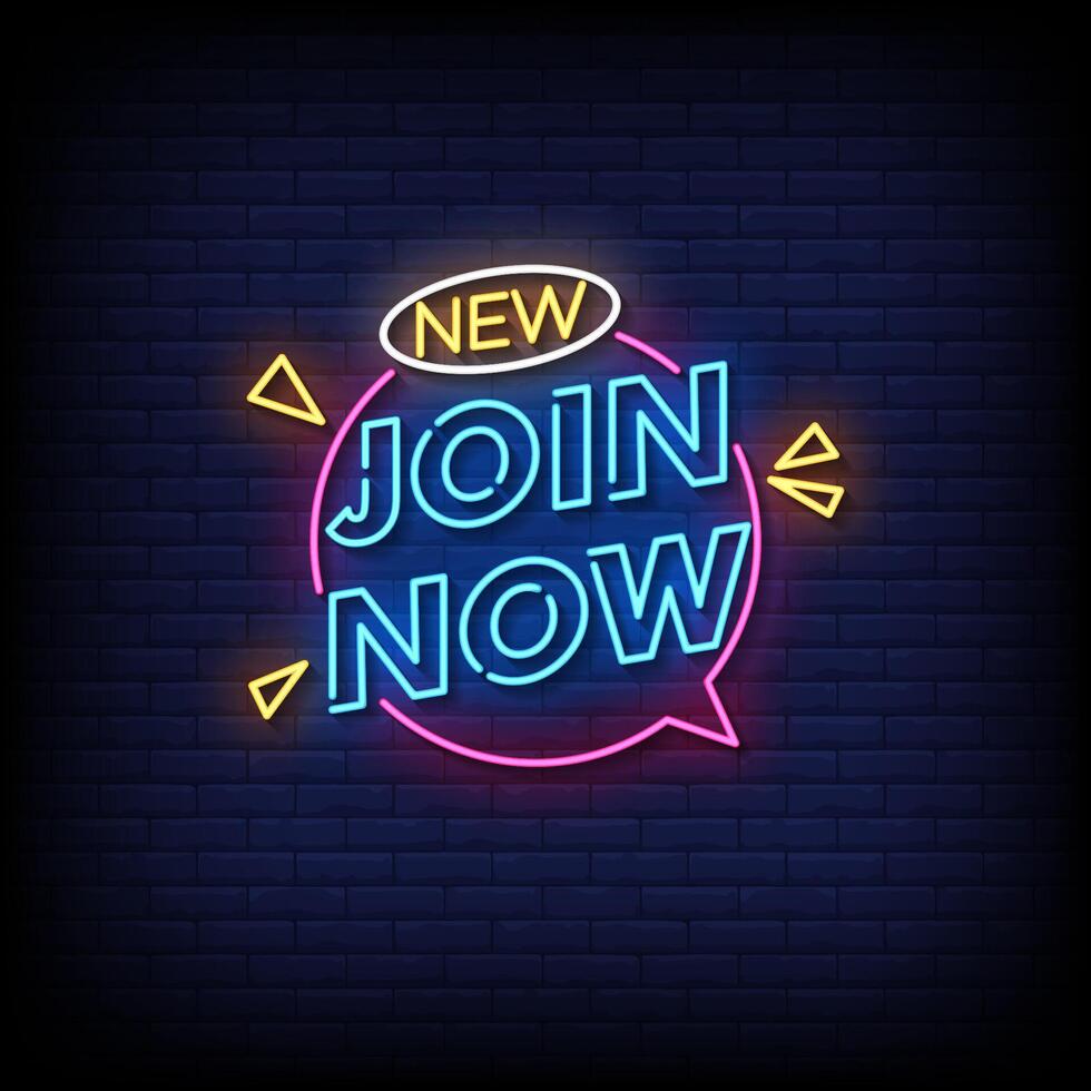 join now neon sign with brick wall background vector