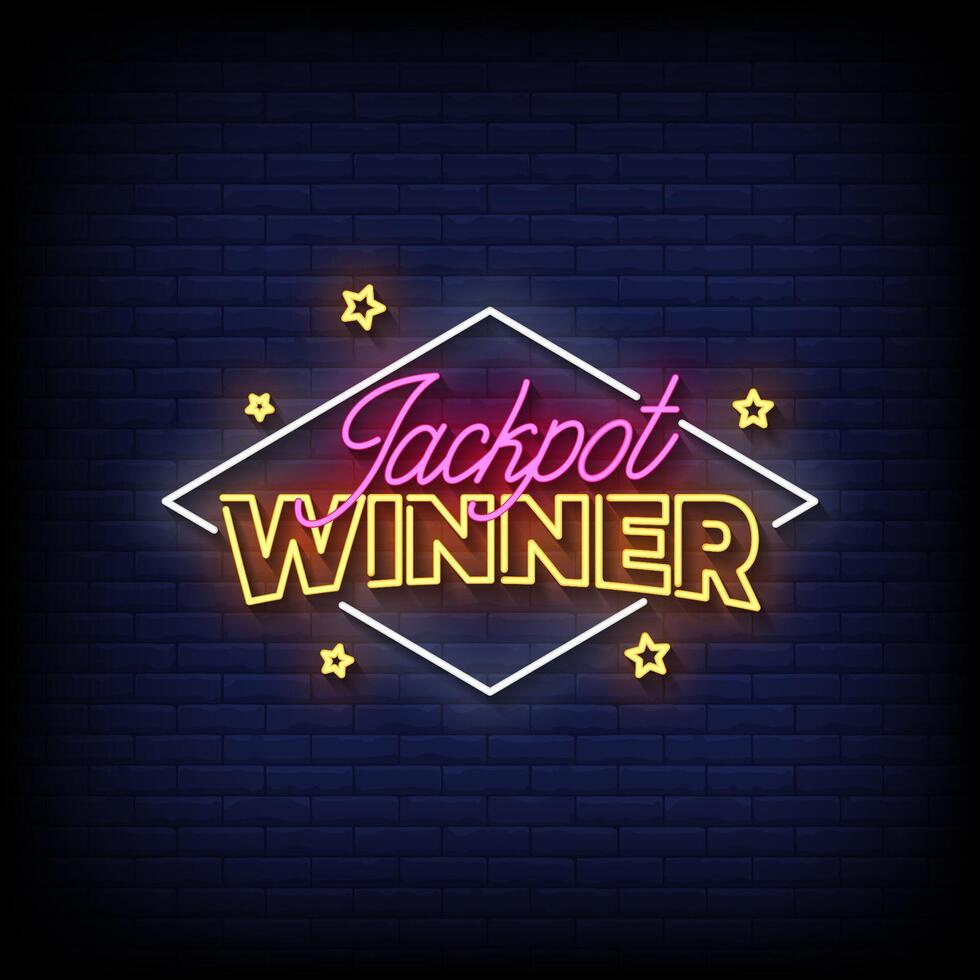 jackpot winner neon sign with brick wall background vector