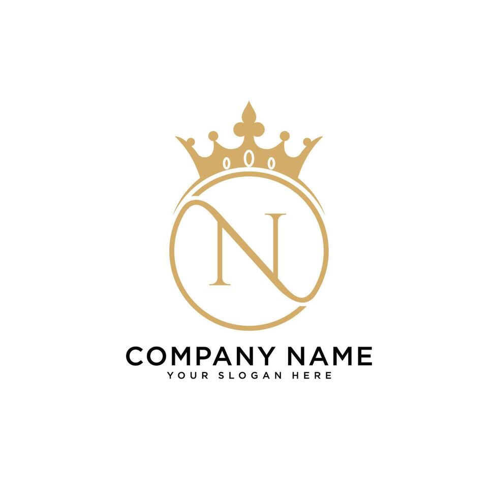 N initial logo. Luxury ornament crown logo vector