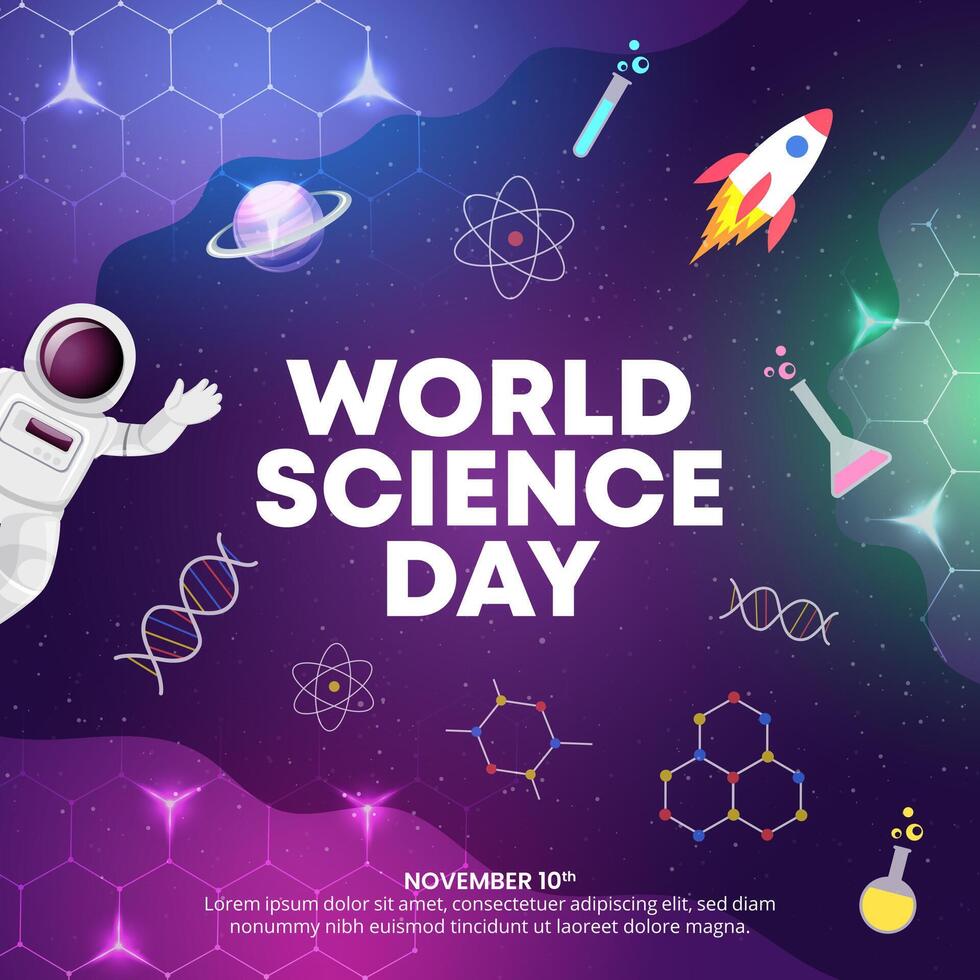 World Science Day background with an out space and science ornaments vector
