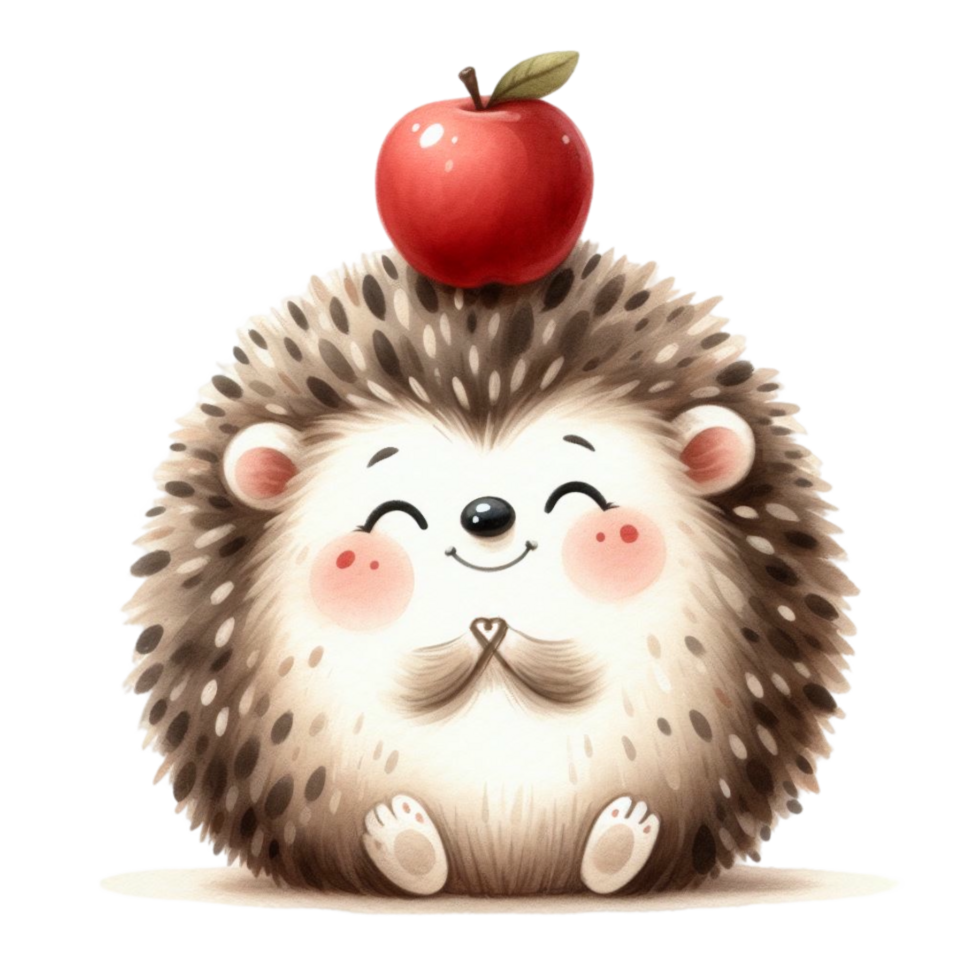 A hedgehog with an apple on its head png