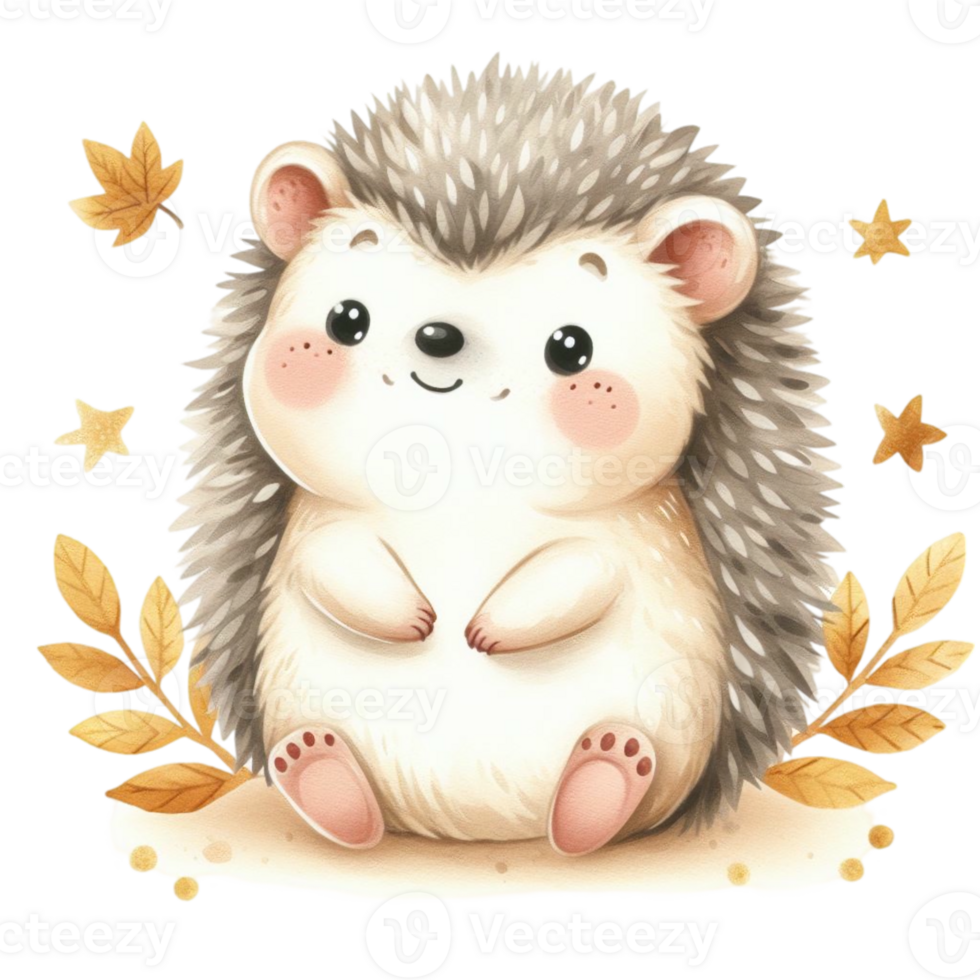 A cute hedgehog with leaves and flowers png