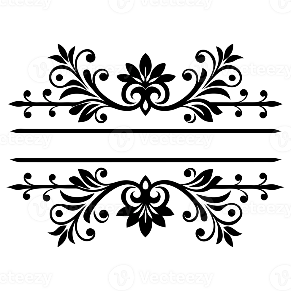 A black and white design with a floral pattern png