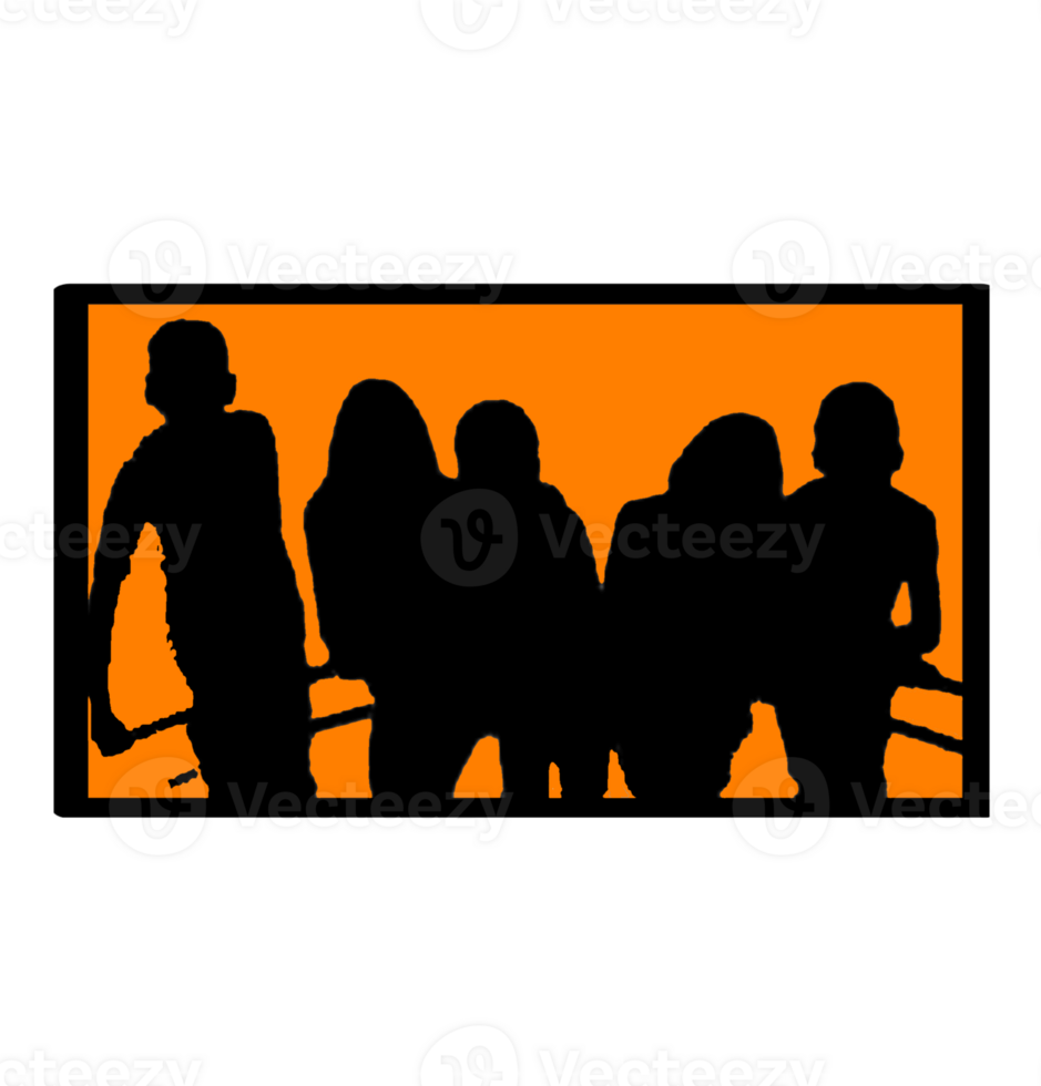 A group of people are silhouetted against an orange background png