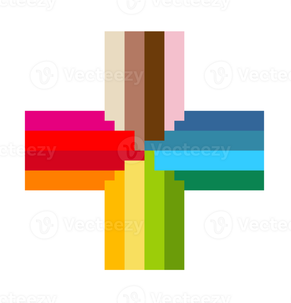 A pixel cross with many different colors png