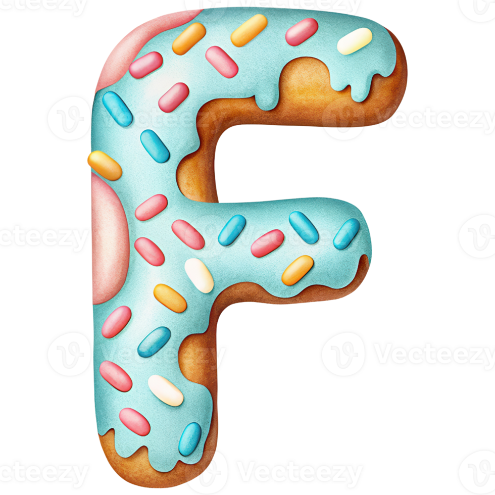 Letter F Donut Alphabet and Number with Sprinkles and Icing Design png