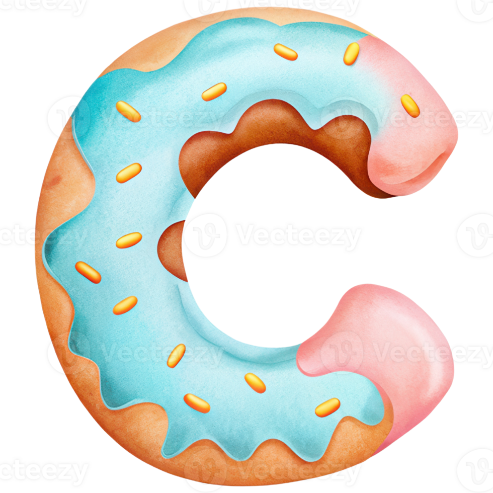 Letter C Donut Alphabet and Number with Sprinkles and Icing Design png