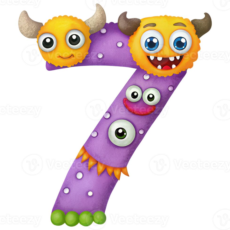 Letter 7 Monster Alphabet and Number with Cute Colorful Characters png