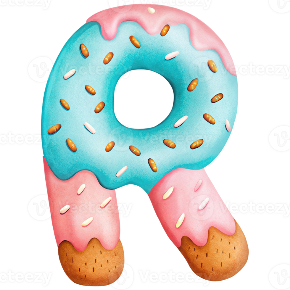 Letter R Donut Alphabet and Number with Sprinkles and Icing Design png