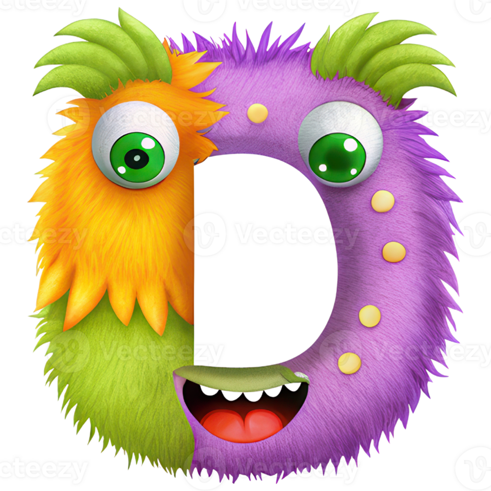 Letter D Monster Alphabet and Number with Cute Colorful Characters png