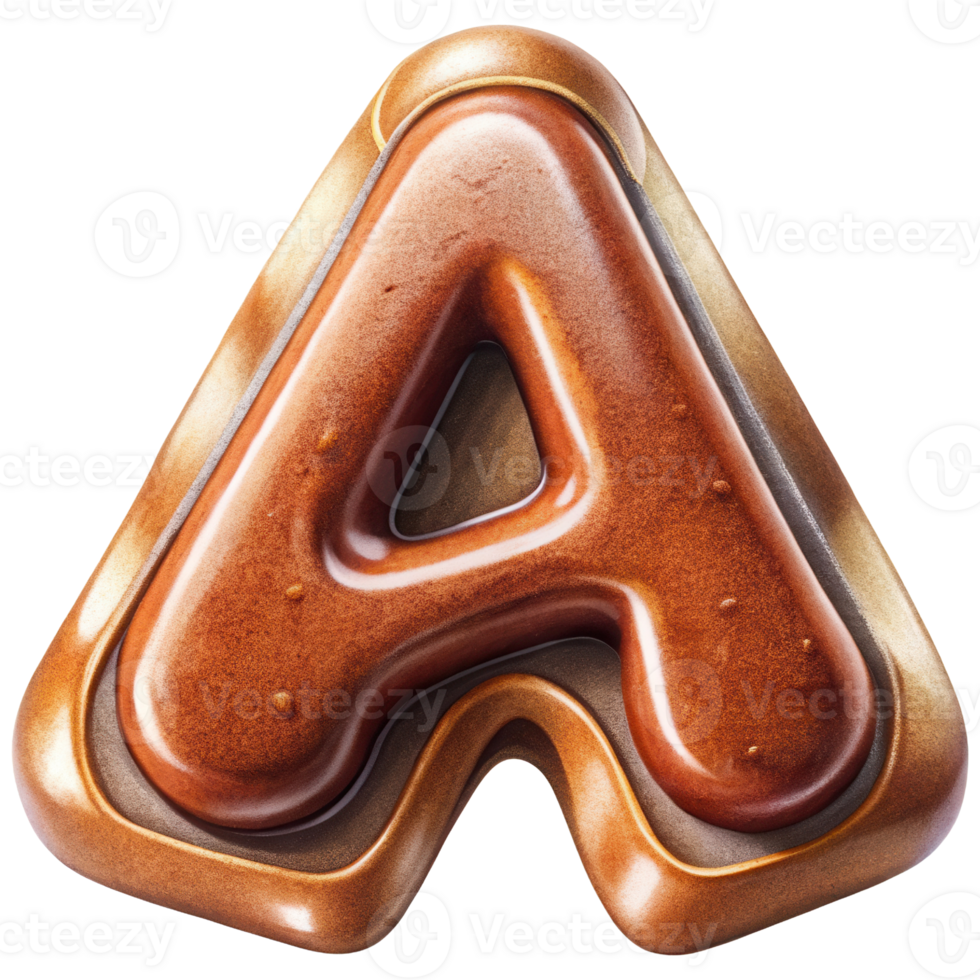 Letter A Set of Chocolate Alphabet Letters Numbers with Glossy Finish and 3D Effect png