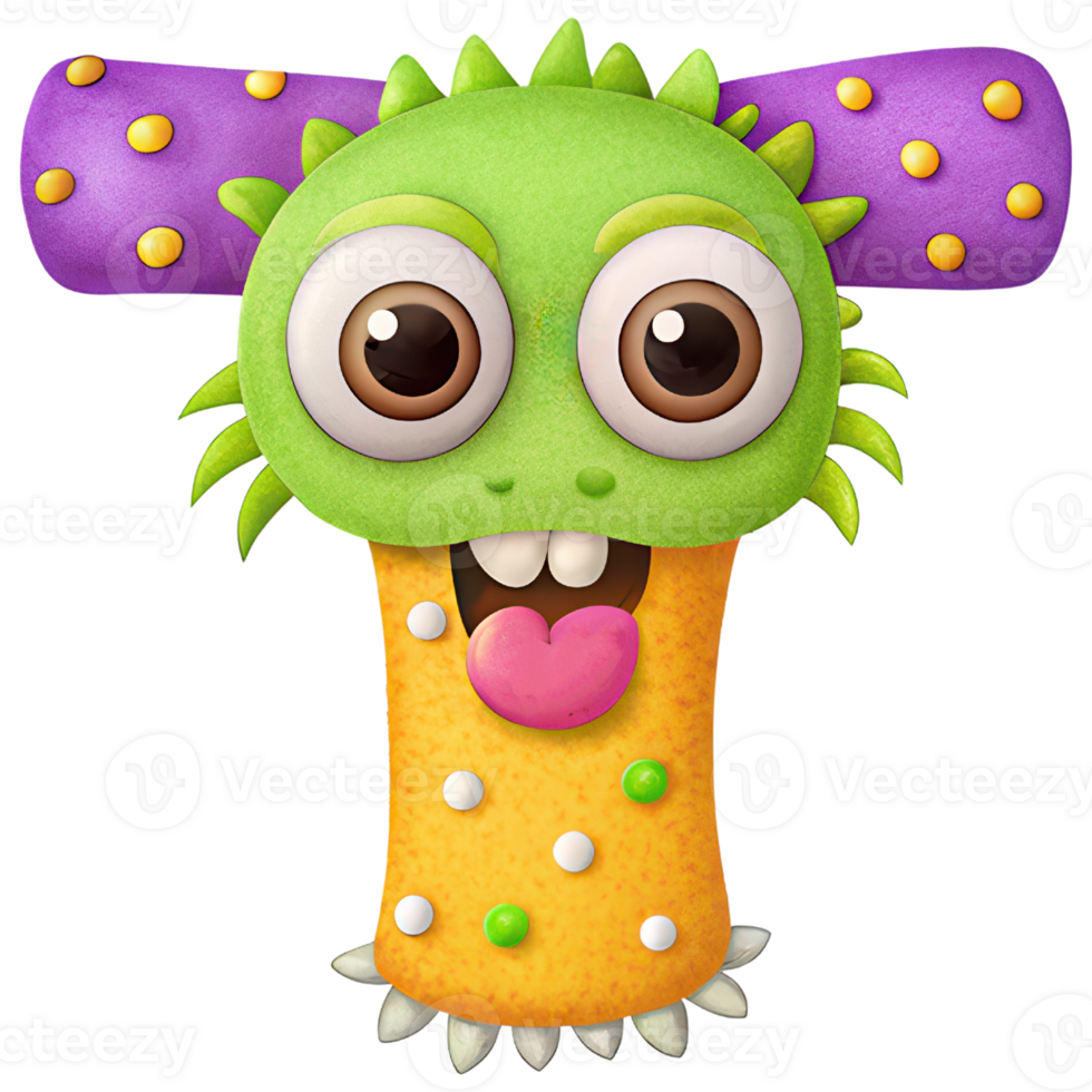 Letter T Monster Alphabet and Number with Cute Colorful Characters png