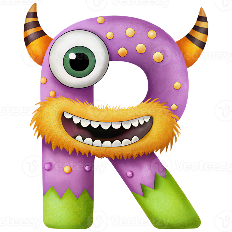 Letter R Monster Alphabet and Number with Cute Colorful Characters png