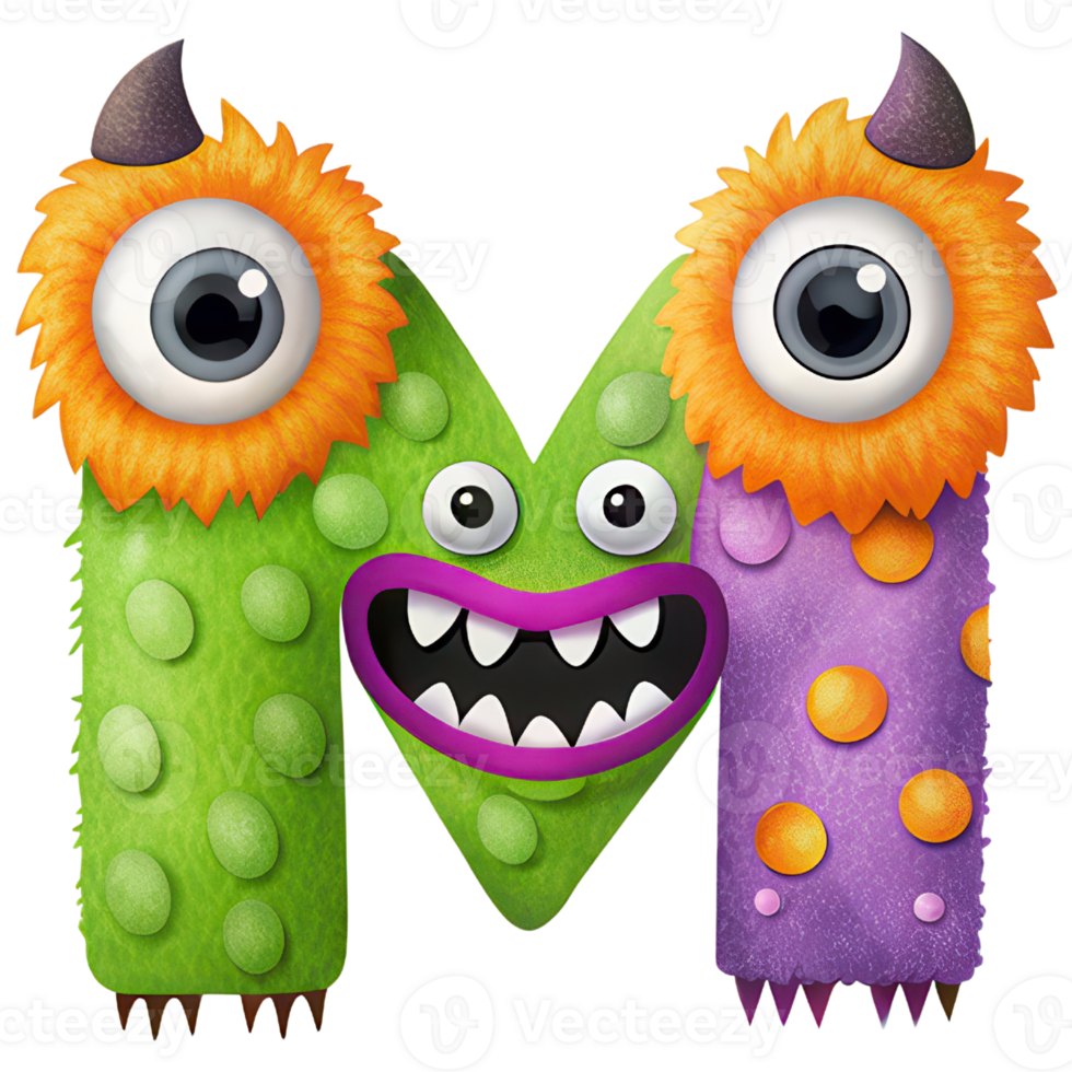 Letter M Monster Alphabet and Number with Cute Colorful Characters png