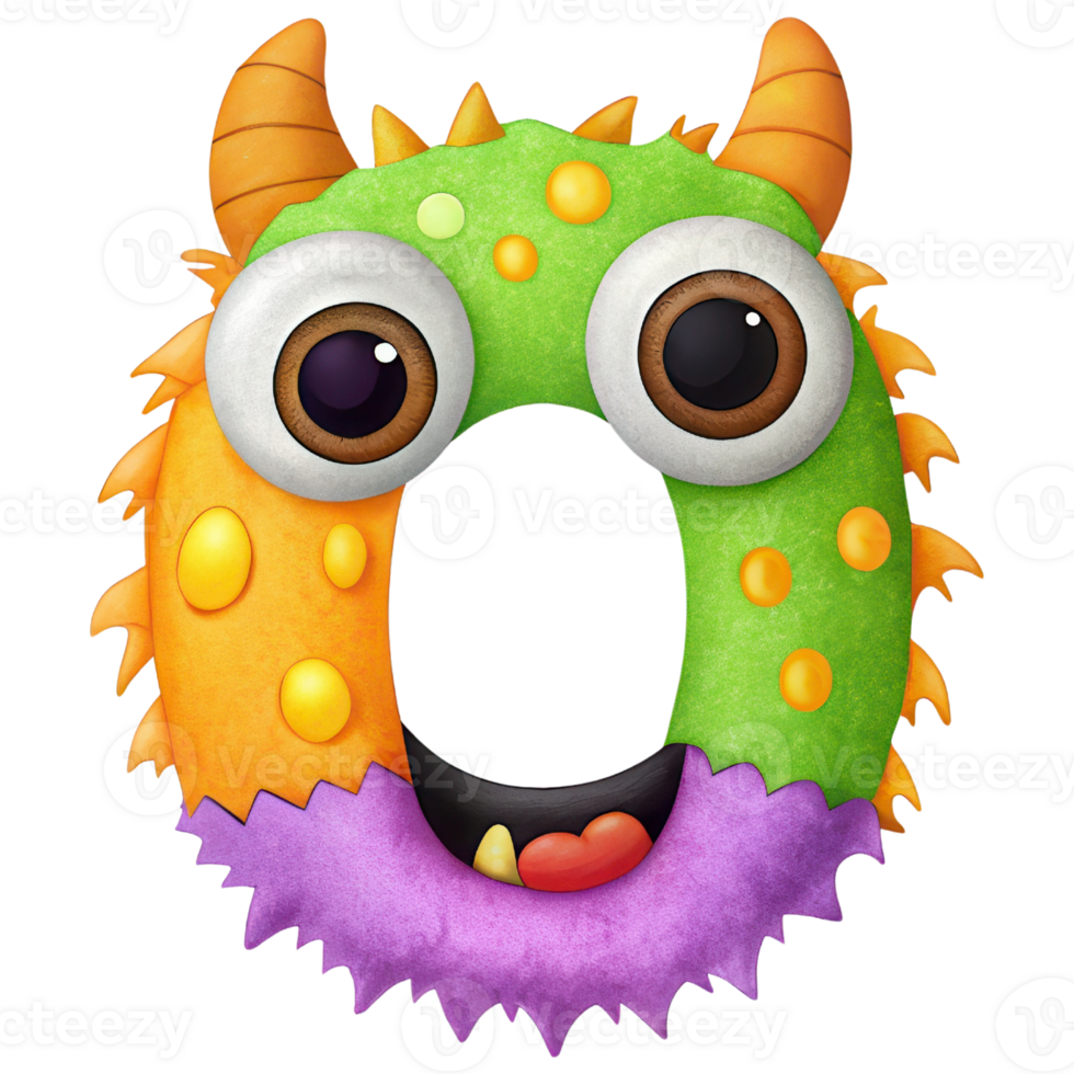 Letter O Monster Alphabet and Number with Cute Colorful Characters png