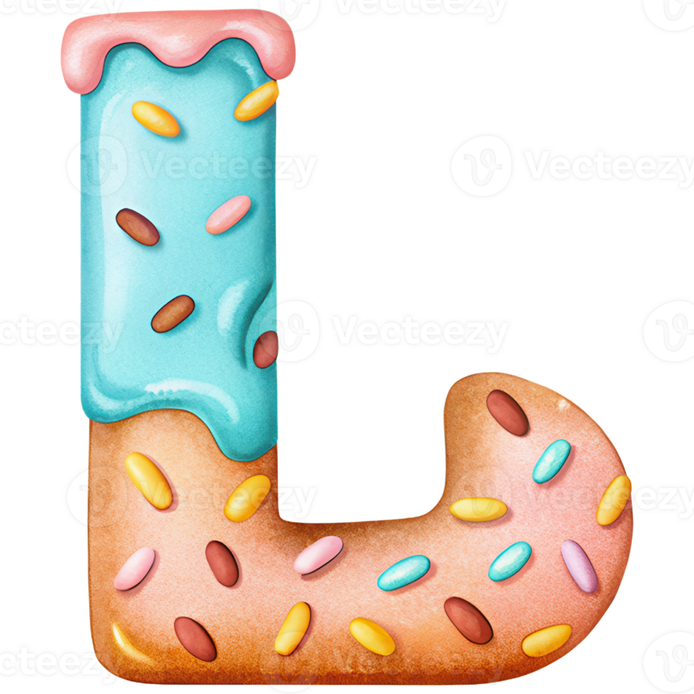 Letter L Donut Alphabet and Number with Sprinkles and Icing Design png