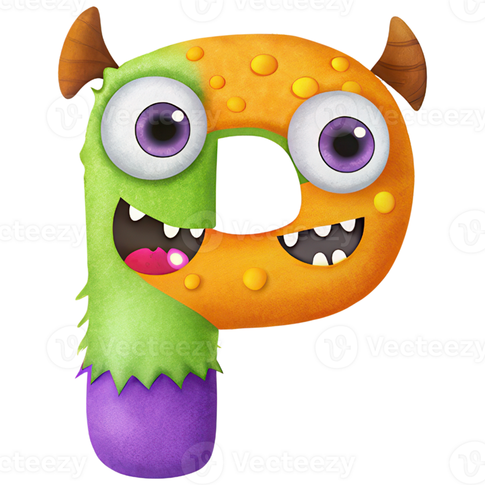 Letter P Monster Alphabet and Number with Cute Colorful Characters png