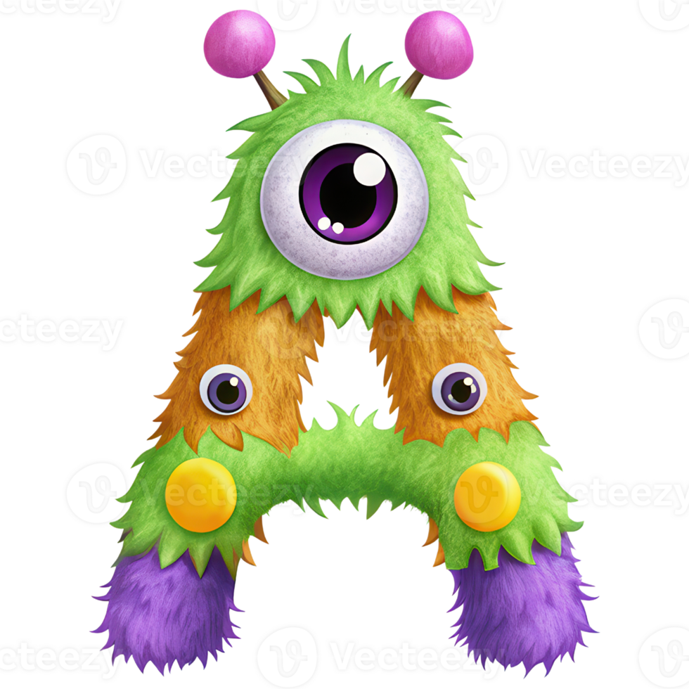 Letter A Monster Alphabet and Number with Cute Colorful Characters png