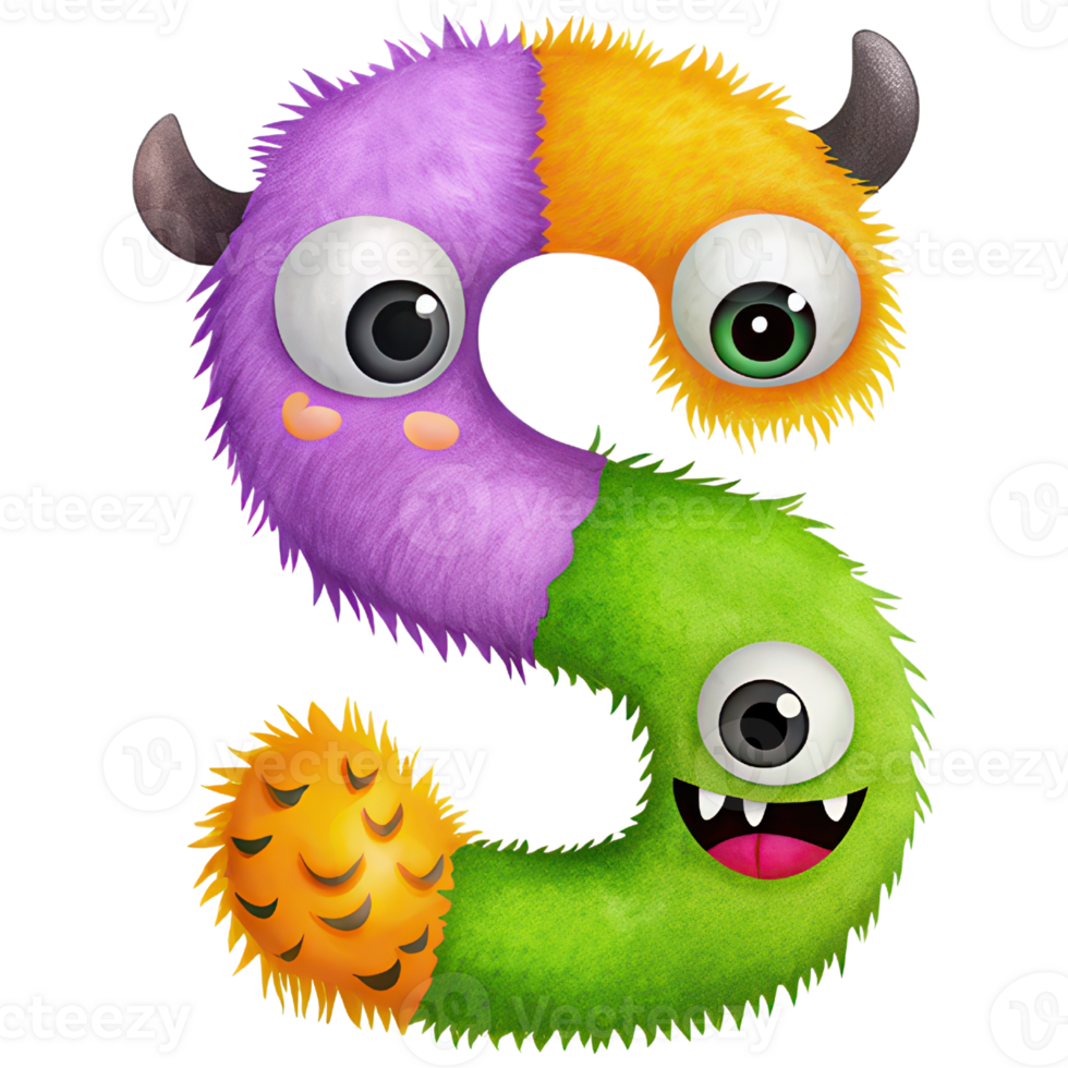 Letter S Monster Alphabet and Number with Cute Colorful Characters png