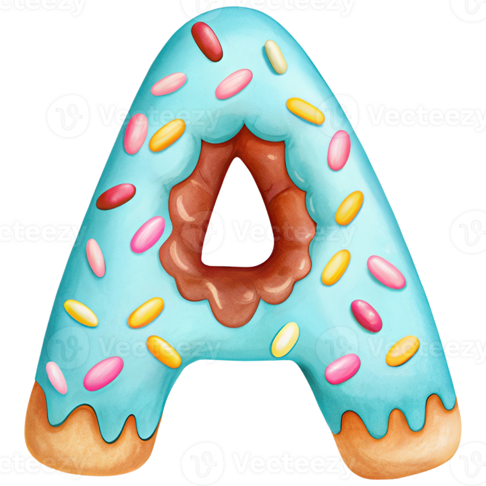 Letter A Donut Alphabet and Number with Sprinkles and Icing Design png