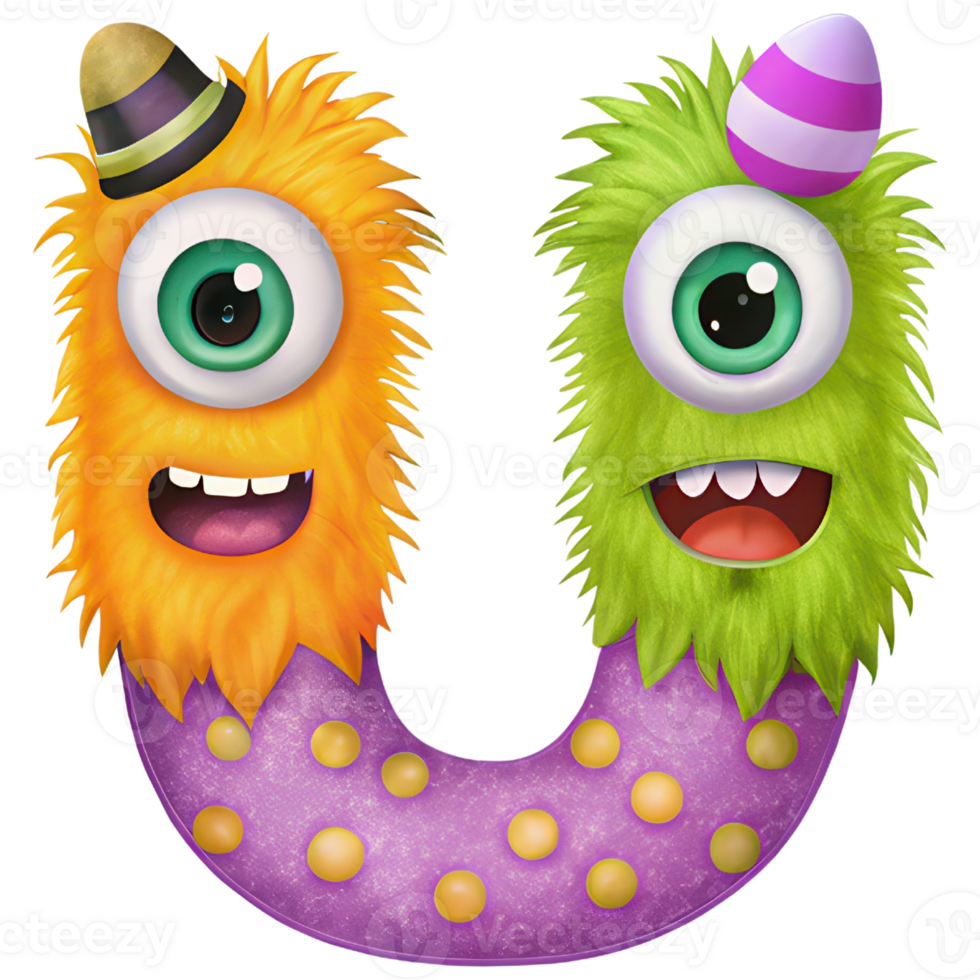 Letter U Monster Alphabet and Number with Cute Colorful Characters png