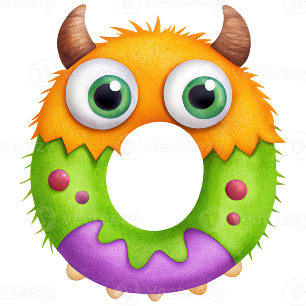 Letter O Monster Alphabet and Number with Cute Colorful Characters png
