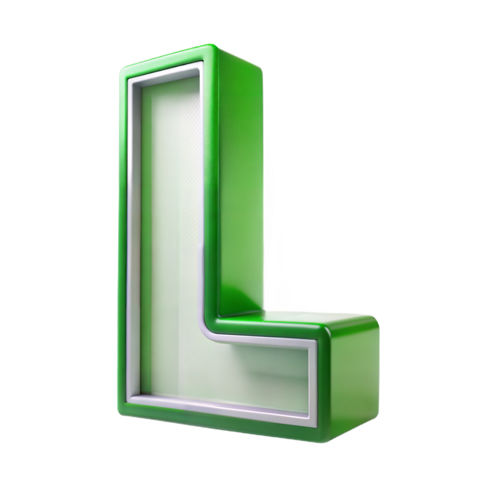 3D green alphabet letter L on a transparent background png