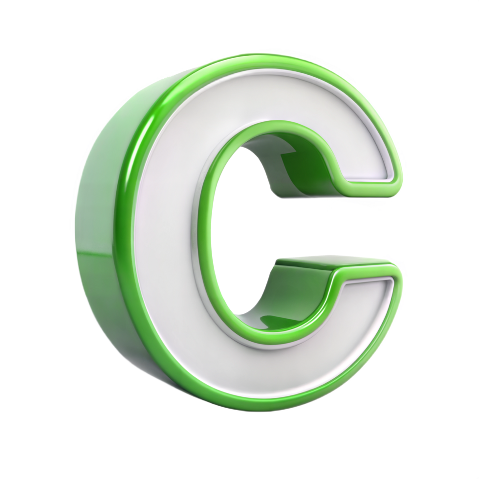 3D green alphabet letter C on a transparent background png