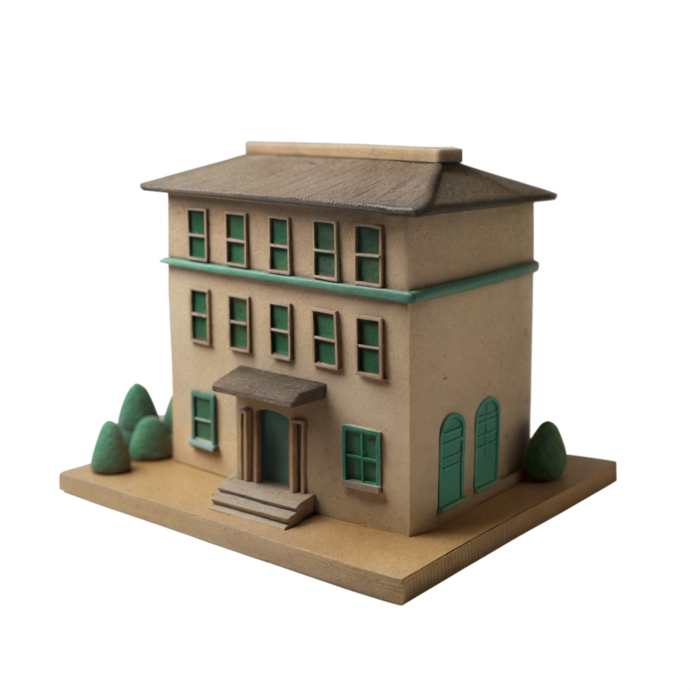 Detailed 3D isometric illustration of an elegant historical building, featuring arched windows and classic architectural elements png
