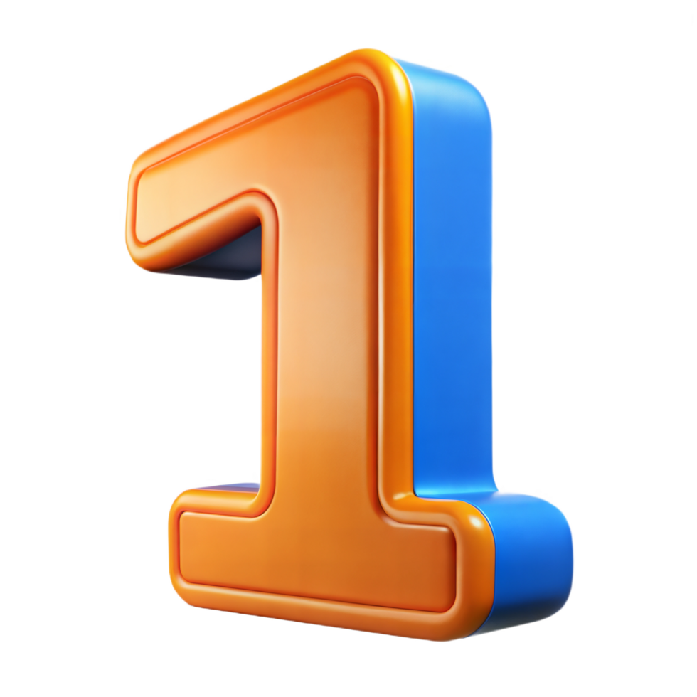 3D Orange and Blue Number One with Metallic Finish on a Transparent Background png