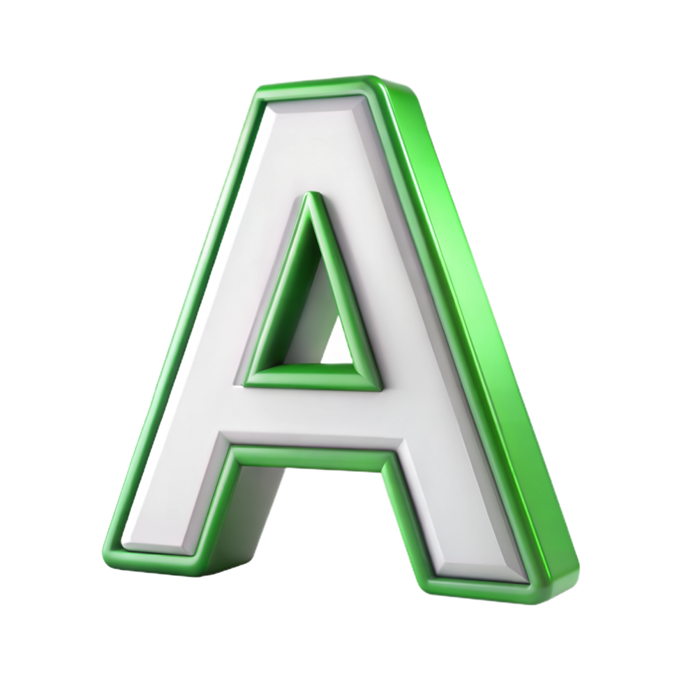 3D green alphabet letter A on a transparent background png