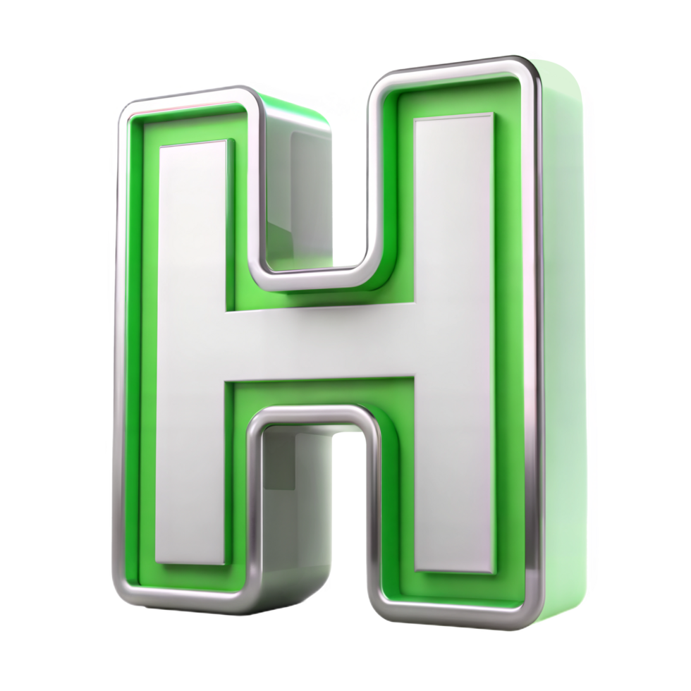 3D green alphabet letter H on a transparent background png